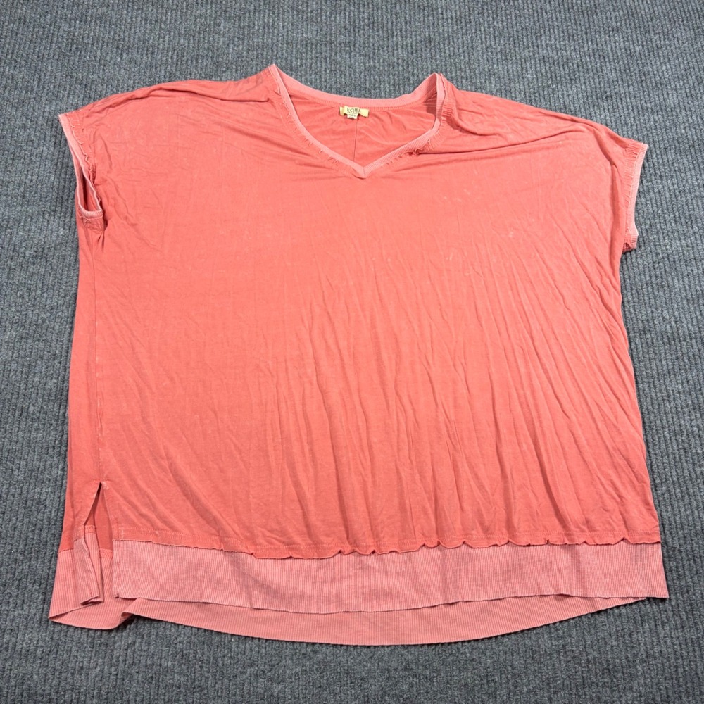 Kori America Shirt Womens XL Coral Pink V-Neck Short Sleeve Oversized Top